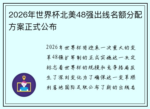 2026年世界杯北美48强出线名额分配方案正式公布 2026年世界杯北美48强出线名额分配方案正式公布